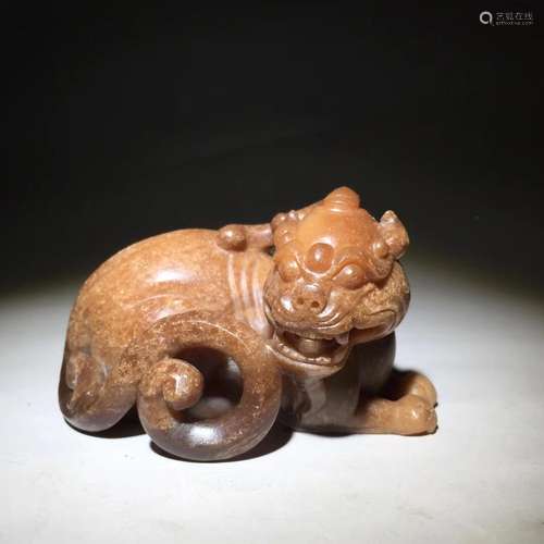 Old hetian jade the mythical wild animal beast a furnishing ...