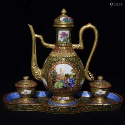 colored enamel western character lines ewer,Size: high pot o...