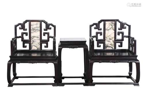 Rosewood (see ZongShan) a pair of several embedded marble pa...