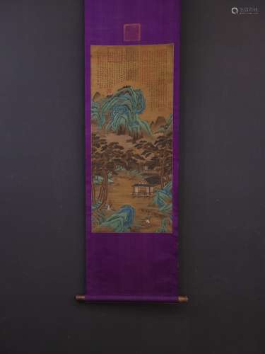 A monk to go silk scroll landscape characterHeart size 42 x9...