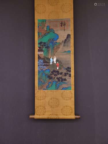 Guo Zhongshu silk scroll figuresHeart, size 32 x69 cm