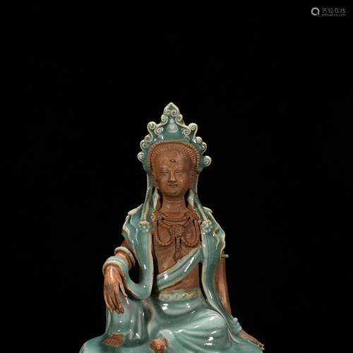 Longquan celadon plum green glaze lad guanyin 32 * 16 cm