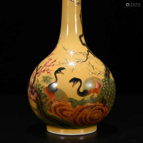 Yellow glaze enamel peacock flower grain gall bladder 32 * 1...