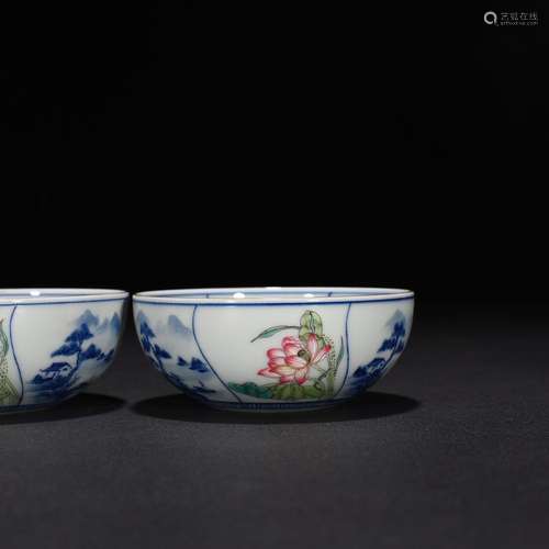 Blue and white landscape pastel flowers cup 4 * 9.5 cm