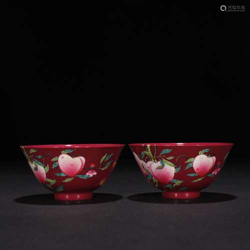 Carmine in pastel wufu nine peach grain cup 4.5 * 9.5 cm