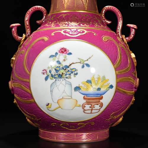 Carving carmine medallion pastel antique flower grain ruyi e...