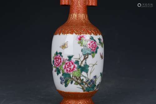 Alum red paint peony flower grain penetration ears antique a...