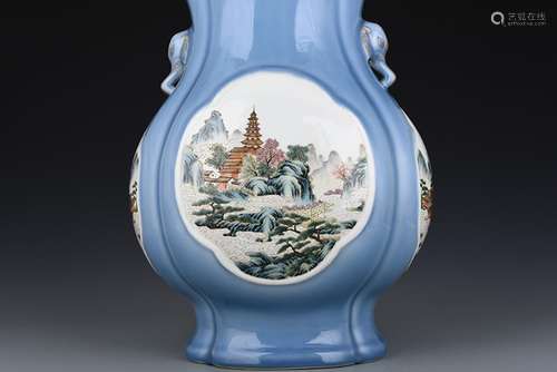 Castle in the sky blue glaze medallion pastel landscape like...