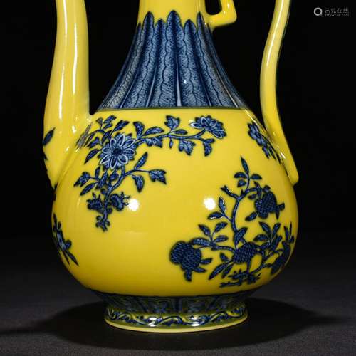 Yellow to blue and white fold branch flowers and grain ewer ...