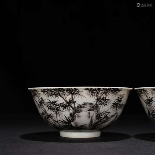 Color ink bamboo stone bowl 7 * 15.5 cm