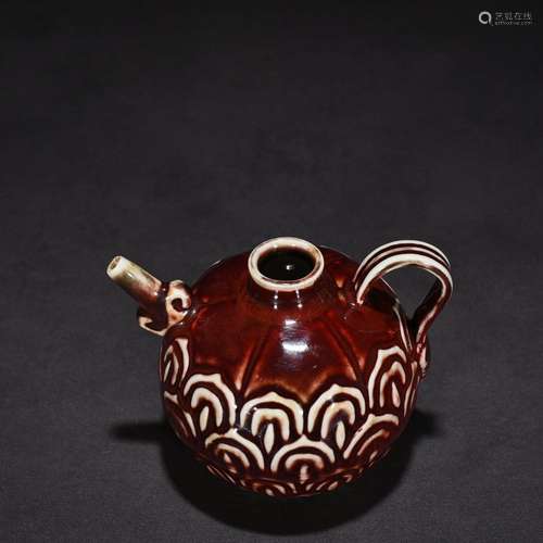 Ruby red glaze lotus-shaped pot of 10 * 13 cm