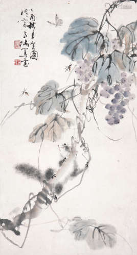 王雪涛(1903-1982)葡萄松鼠