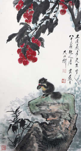 唐云(1910-1993)荔枝松鼠图