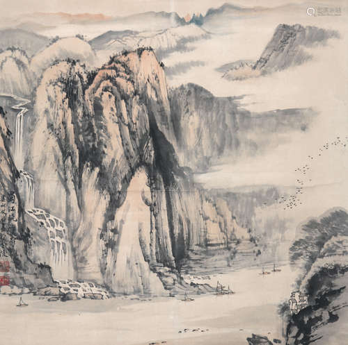 宋文治(1919-1999)蜀江晓行图