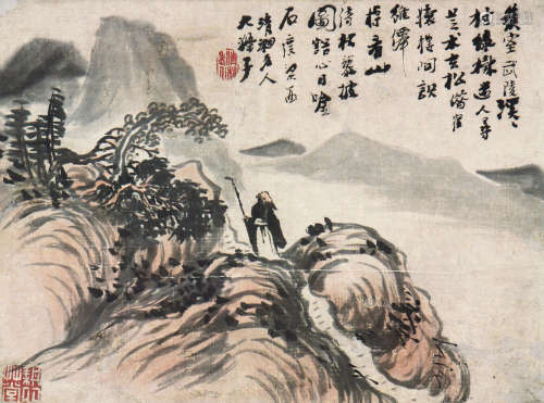 石涛(1642-1708)依杖看山