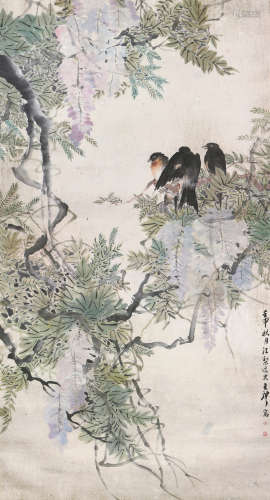 王礼(1813-1879)紫藤集禽