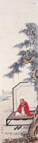 钱化佛（1884－1964） 松下参禅图 设色纸本立轴