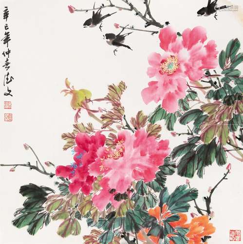 吴德文（1938－2009） 花鸟 设色纸本镜片