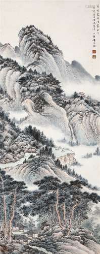 黄君璧（1898－1991） 观瀑图 设色纸本立轴