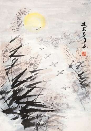 乔木（1920－2002） 芦雁图 设色纸本立轴