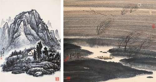 高相国（b.1944）、王暗晓（b.1927） 山水（两幅） 设色纸本立轴