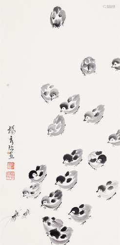 杨秀珍（1909－2008） 小鸡 水墨纸本立轴