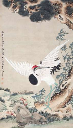 徐世昌（款）（1855－1939） 松鹤延年 设色纸本立轴