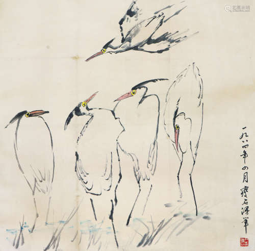 尹瘦石(1919-1998)白鹭图