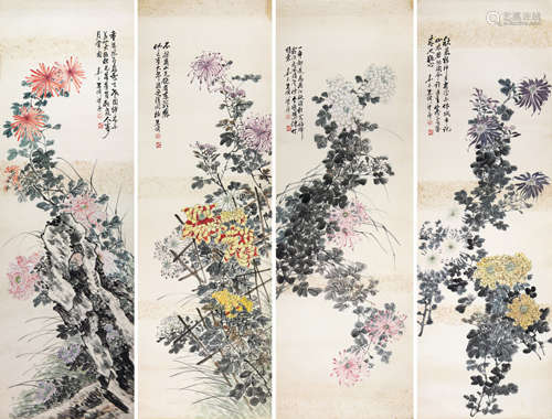 朱梦庐(1826-1900)花卉四屏