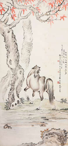 赵叔孺(1874-1945)经颐渊(1877-1938)李灿云 枫树立马