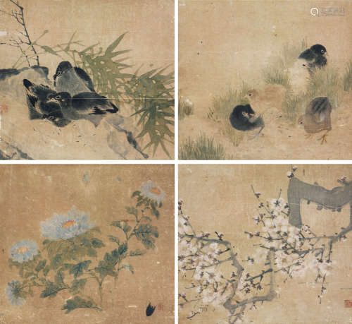 陆恢(1851-1920)花鸟四开