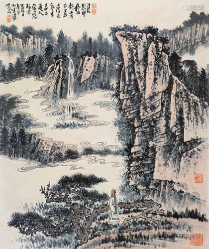 黄秋园(1914-1979)松山观瀑图