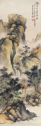 祁昆(1901-1944)溪山暮春雨图