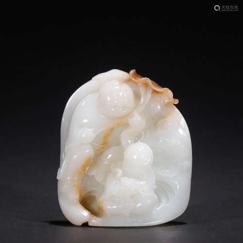 Hetian jade seed makings and double child carvings.Specifica...