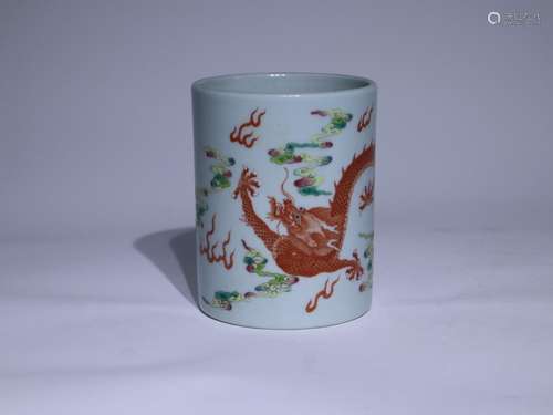 Pastel YunLongWen brush pot.Height 12.7 cm diameter 10.2 cm