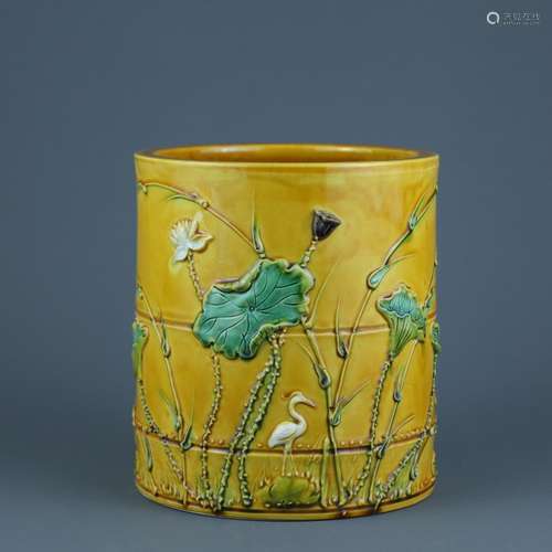 - yellow glaze carving heap plain tricolour a heron lotus ba...