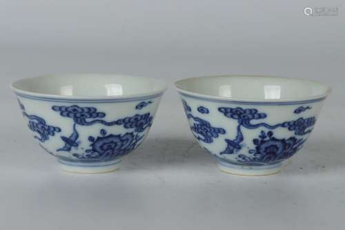 - blue and white moire bowl with a pair of seawaterHeight 5....