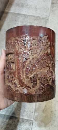 ...Bamboo brush pot carved characters images of different ch...