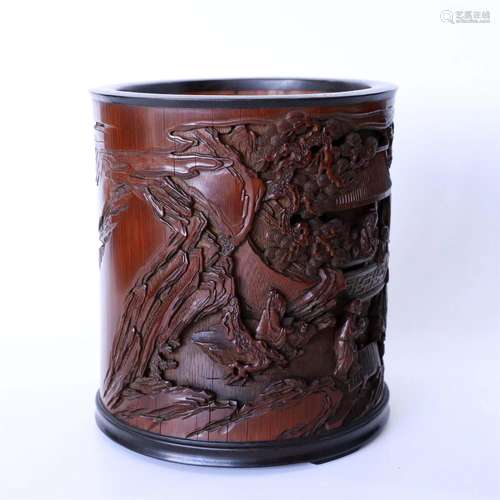 Bamboo brush pot "spring pavilion elegance"Dongshe...