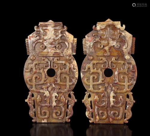 Motif, hetian jade chow tai dragon god jade wall a pair, the...