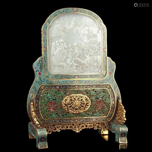 , cloisonne inlaid hetian jade ring which zha chart screen, ...