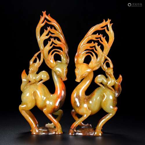 Hetian jade deer LuTong pair, the jade is exquisite, the car...