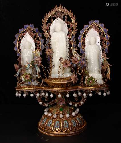 Wire inlay gold inlaid with hetian jade Buddha a triple gem ...