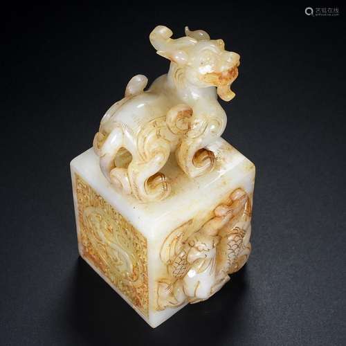 Hetian jade seal, the quality of the jade is exquisite, pati...