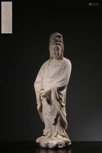 Dehua white porcelain guanyin stands resemble "He Chaoz...