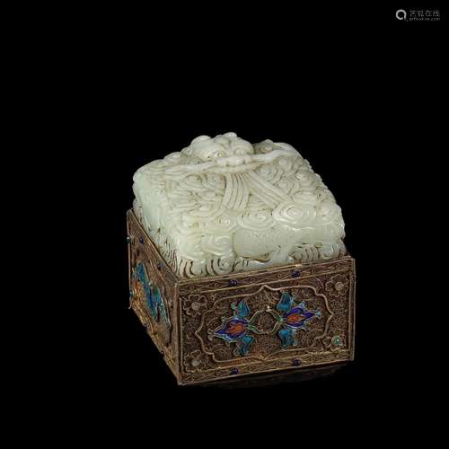 , sterling silver and gold inlaid hetian jade seal, the qual...