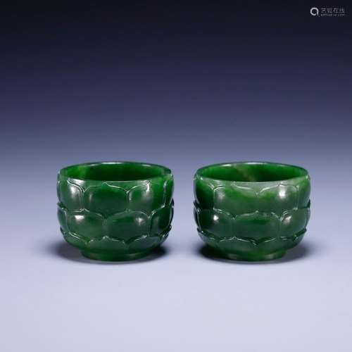 Hetian jade lotus cup a pair, size: 5.7 * 4.0 cm and weighs ...