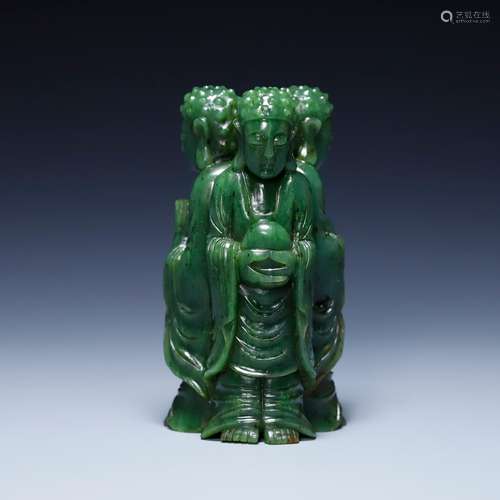 Hetian jade Buddha, triple gem size: 12.2 * 6.6 cm in diamet...