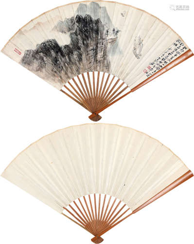 张大千 己卯（1879） 江静潮平图 设色纸本 成扇