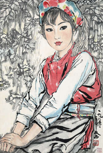 刘文西 1980 小女孩 设色纸本 镜片